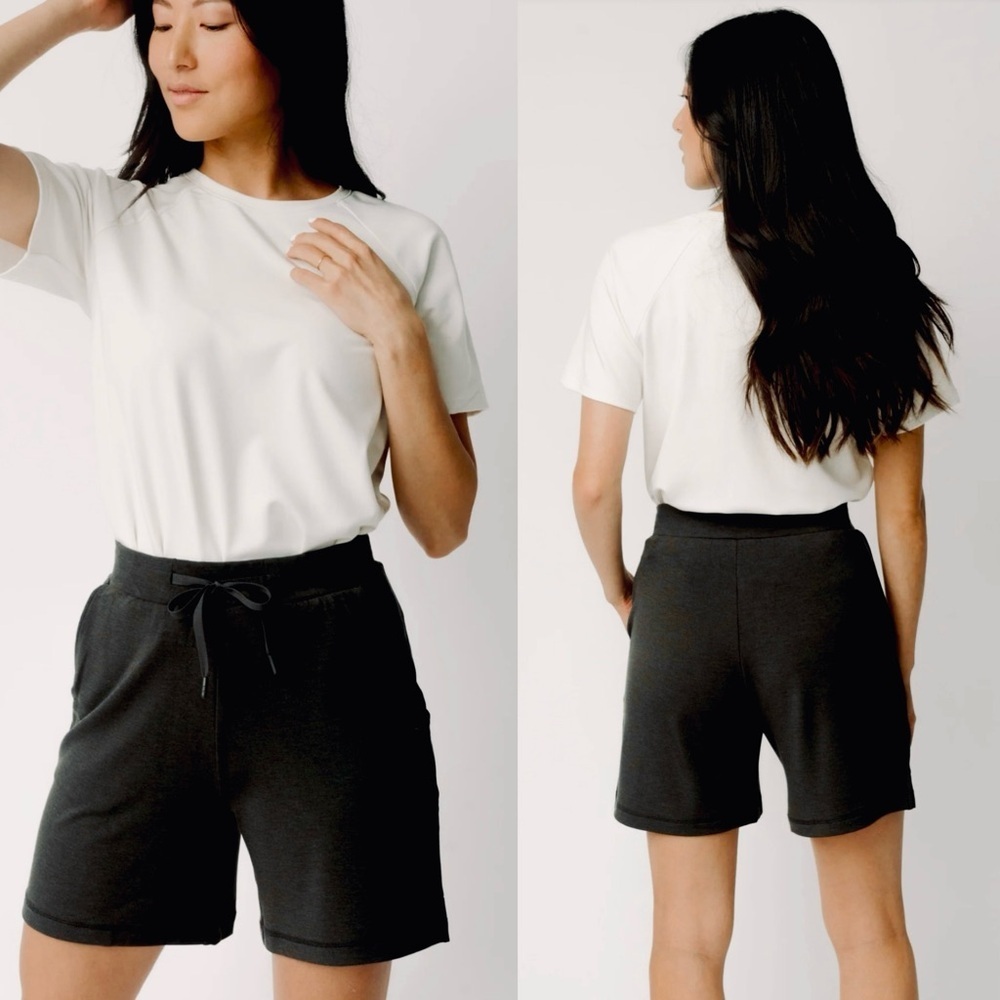 Cozy Earth Women's Brushed Bamboo 6” Mid-Length Lounge PJ Shorts Black Small NEW - Picture 3 of 10
